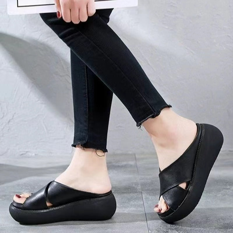 Vintage Thick Sole Cross Cross Sandals