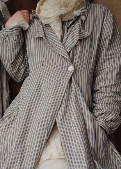 Women's Striped Buttoned Cotton Long Sleeve Jacket