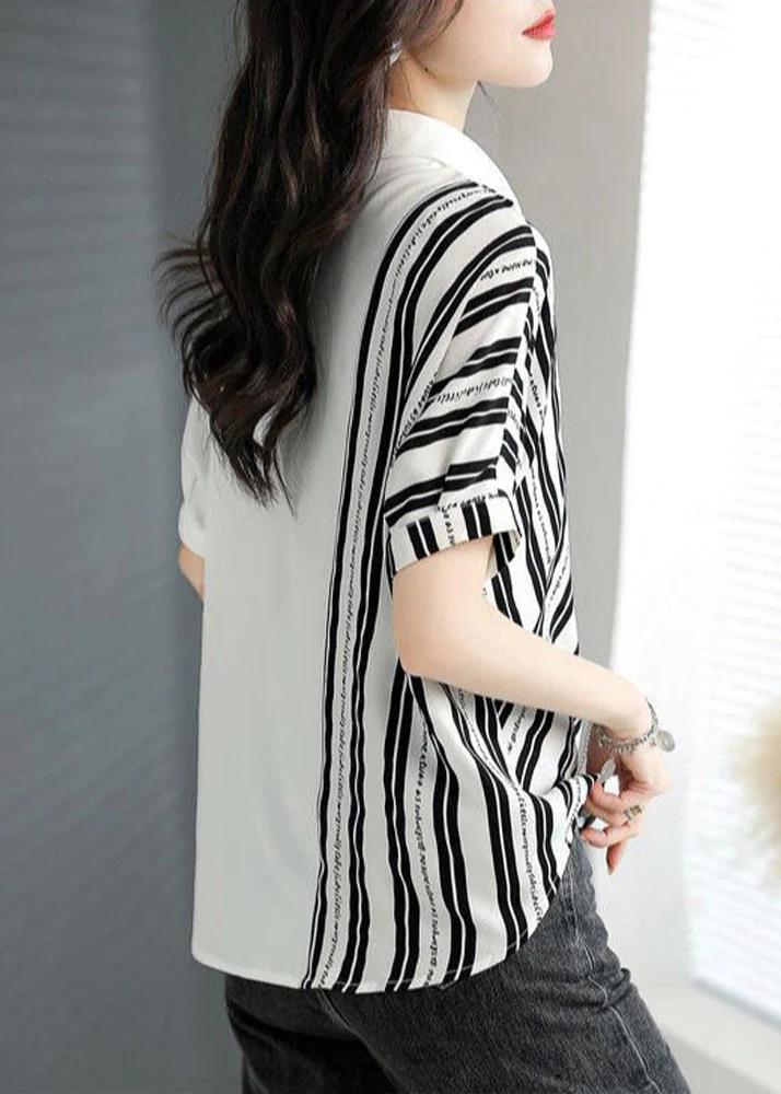 Fashion Striped Patchwork Top Short Sleeve