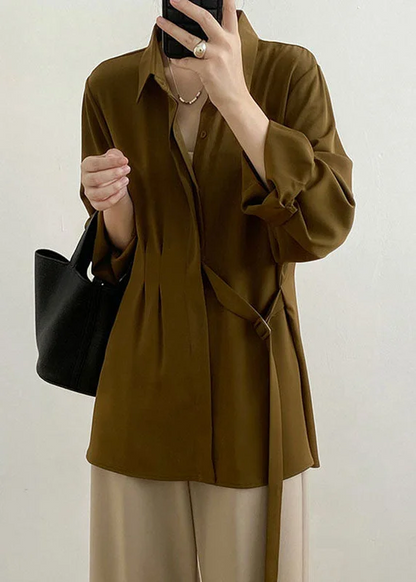 Elegant Lapel Collar Waist Shirt Top