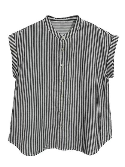 Modern Gray Oversized Striped Cotton Short Sleeve Shirt