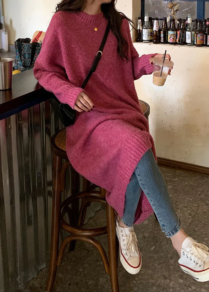 Casual O Neck Thick Cozy Loose Knit Sweater Dress