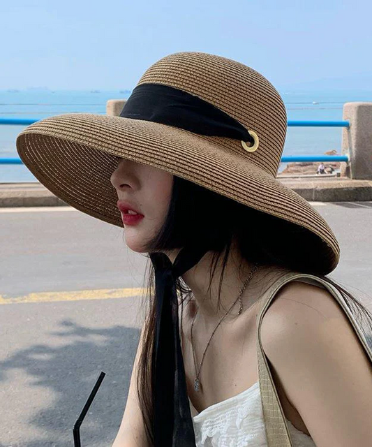 Versatile Large Brim Straw Strap Sun Hat