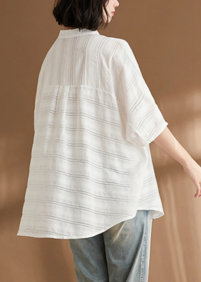 Loose Striped Button Down Shirt Batwing Sleeve