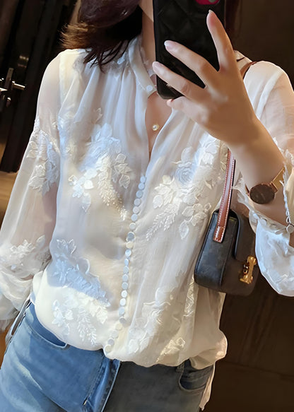 Italian Embroidery Patchwork Blouse Top Spring