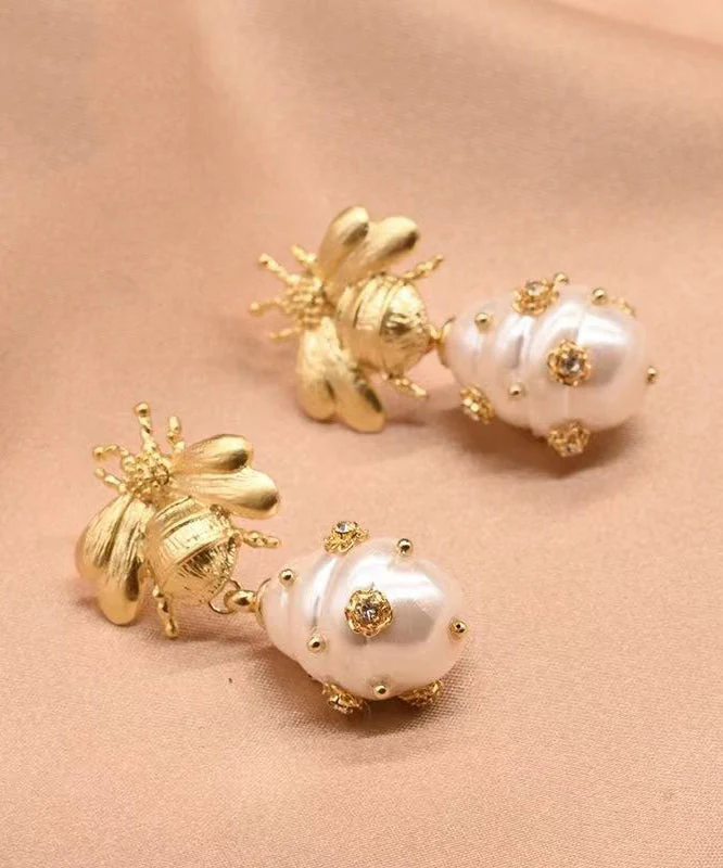 Women's Gold Copper Plated Zirconia Pearl Earrings