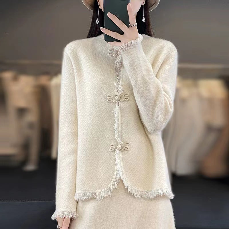 Casual V-Neck Chinese Buttoned Knit Coat