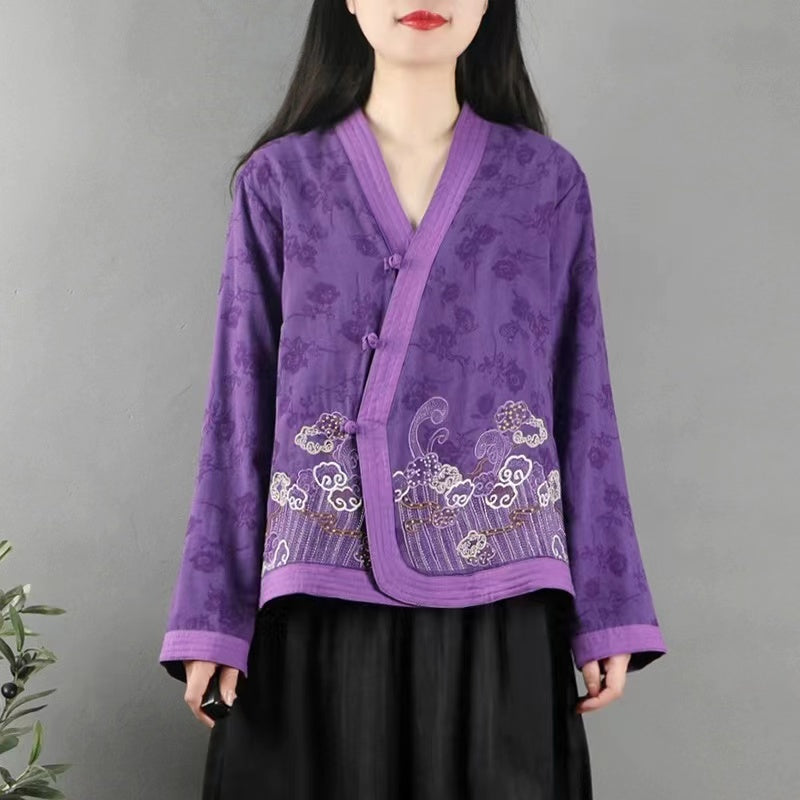 Embroidered Floral Button Cardigan Long Sleeve Top