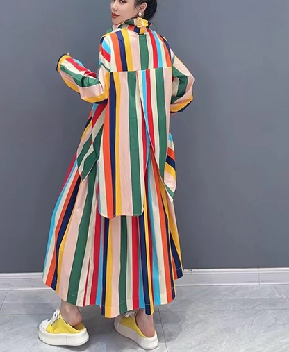 Fashion colorful striped shirt and half skirt two-piece set