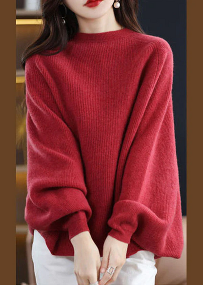 Elegant Crew Neck Oversized Wool Coat Top Bat Sleeve