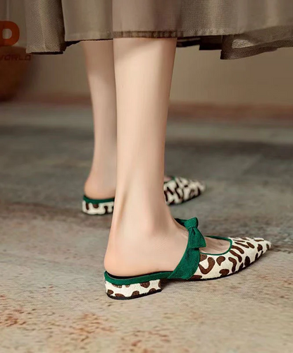 Fashion Hair Bow Leopard Print Flat Sandals Pointed Toe