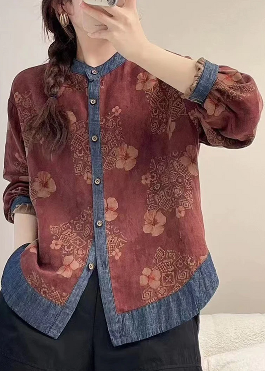 Loose Printed Patchwork Shirt