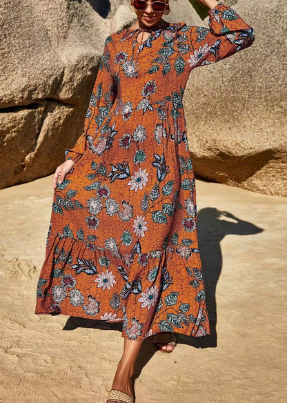 Elegant Printed Strappy Long Sleeve Dress