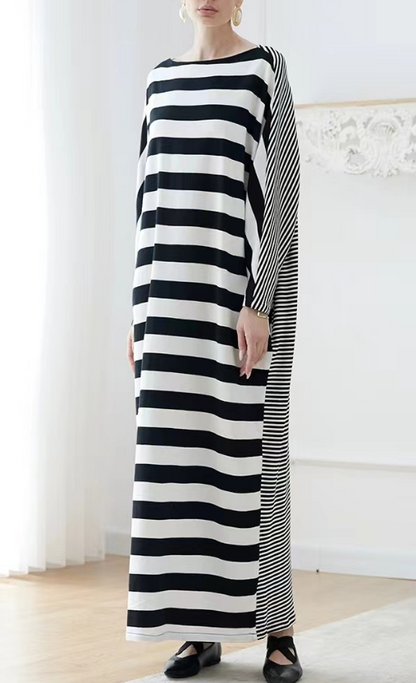 French Minimalist Striped Long Sleeve Long Dress