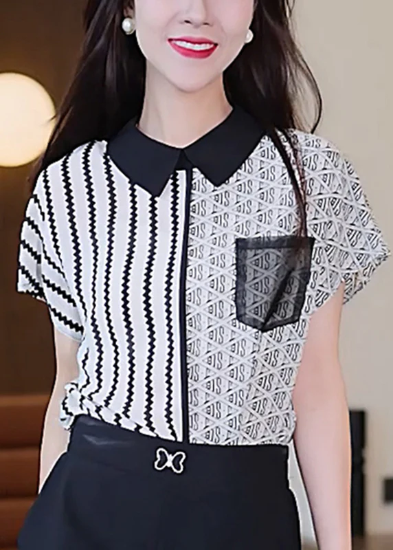 Stylish Striped Patchwork Shirt Short Sleeve Top