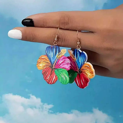 WoWomen's Flower Color Clash Drop Earrings Summer