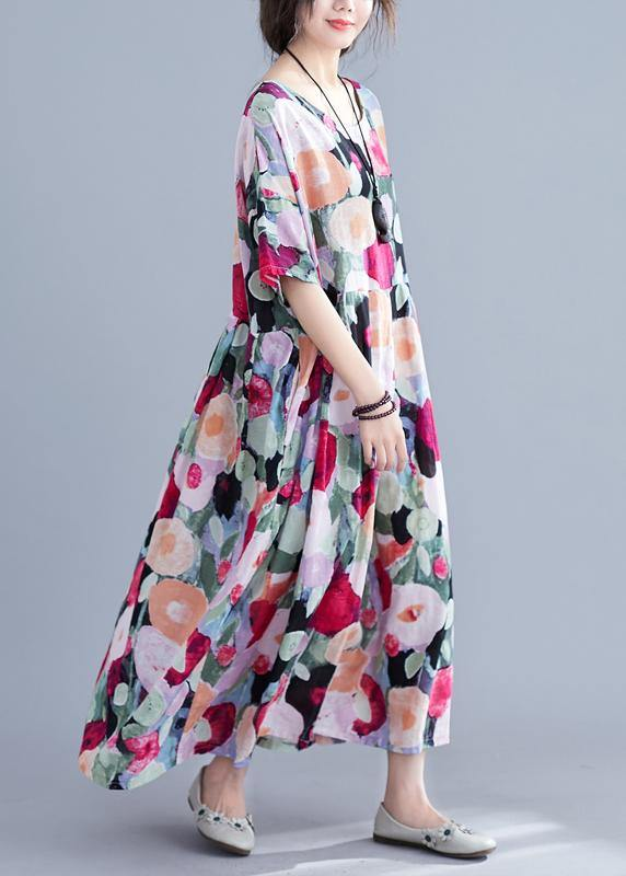 Loose Floral Half Sleeve Skinny Waist Long Dresses