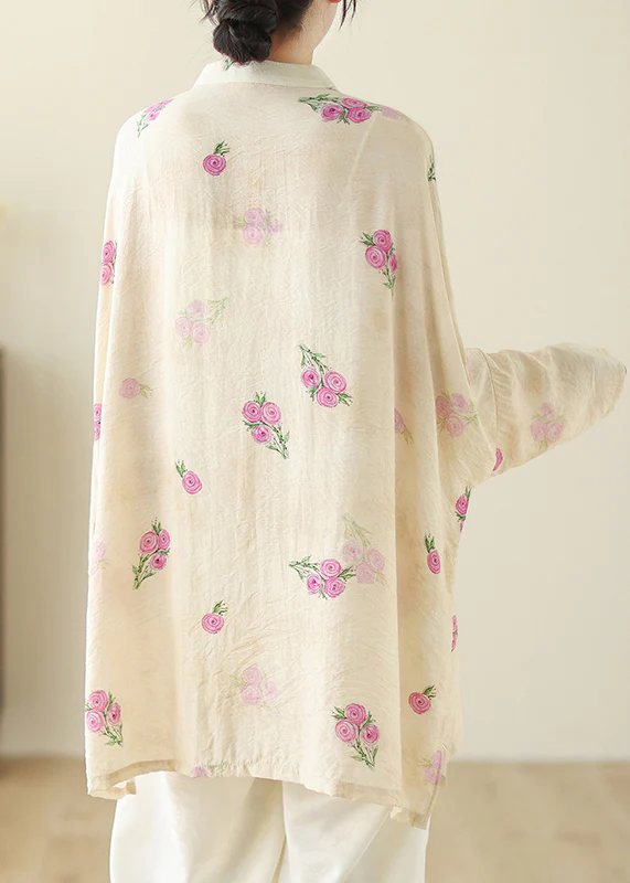 Chinese Style Printed Buttoned Cotton Shirt Spring