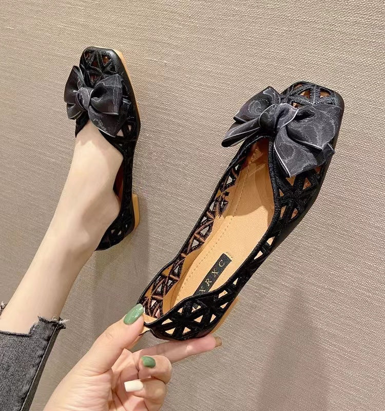 Vintage Baotou Apricot Hollow Bow Flats