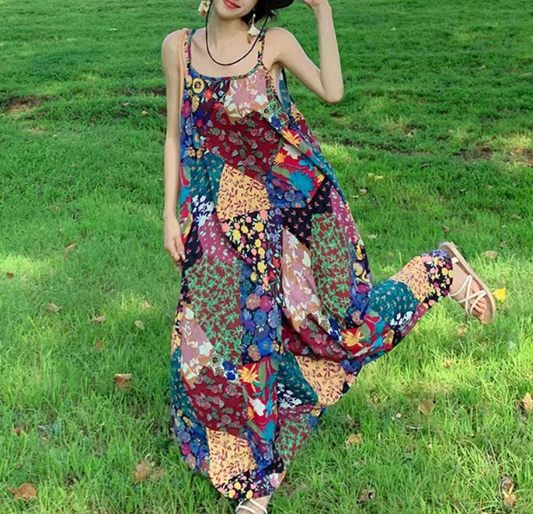 Bohemian Printed Beach Halter Dress