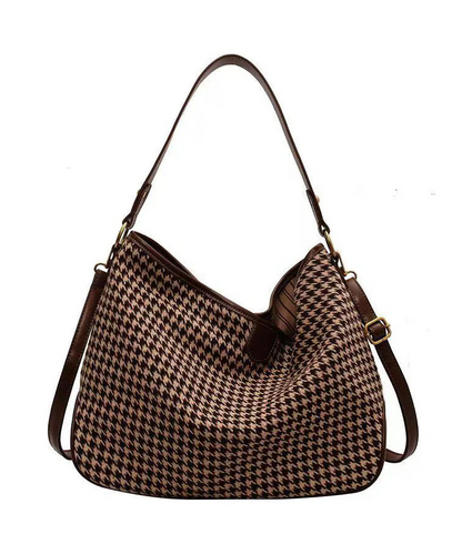 Women's Plaid Wool Large Capacity Crossbody Tote Bag Handbag