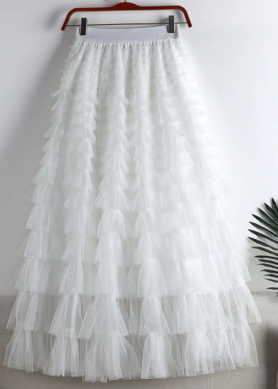 Elegant elastic waist layered tulle A-line skirt