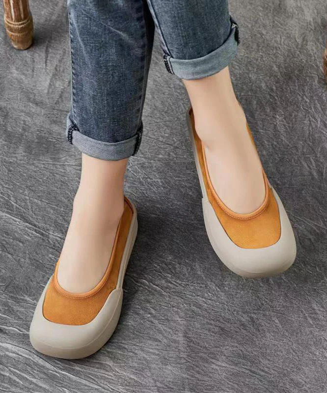 Casual cowhide women splicing flat shoes