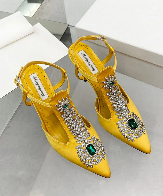 Fashion zirconia boutique splicing fine high heel sandals pointed openwork