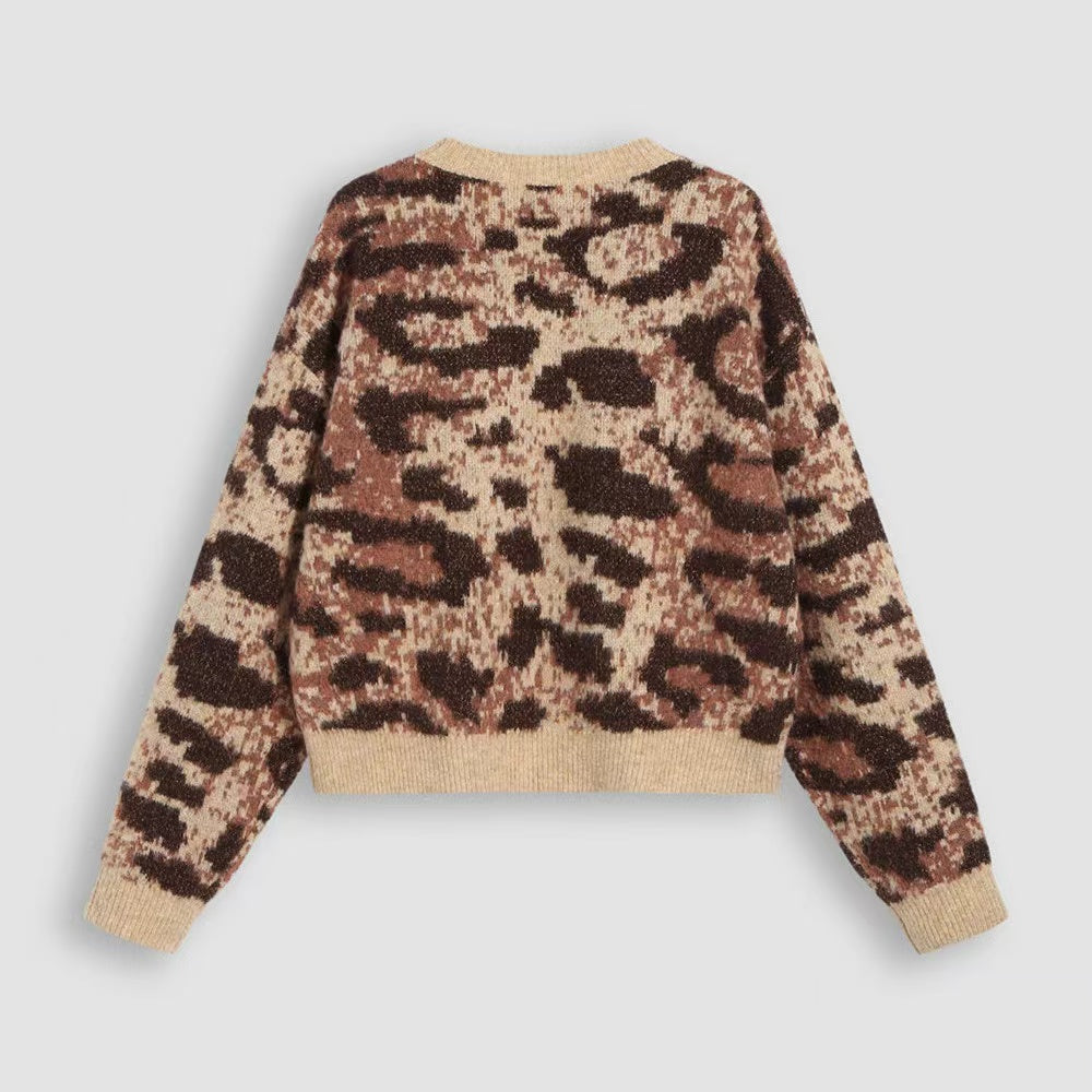 Leopard print jacquard knit jumper