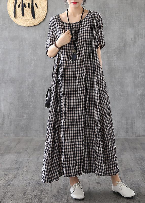 Elegant Black Plaid Short Sleeve Dress