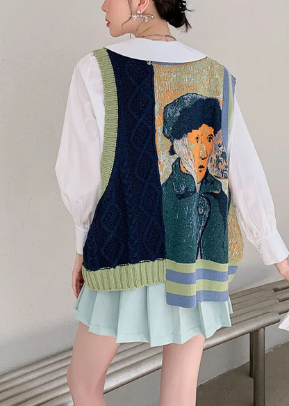 Art Pattern V-Neck Cozy Knit Vest Top