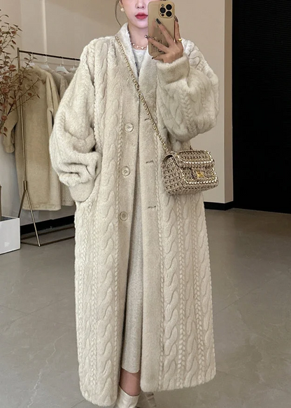 Women's Large Size V Neck Button Long Sweater Coat Winter