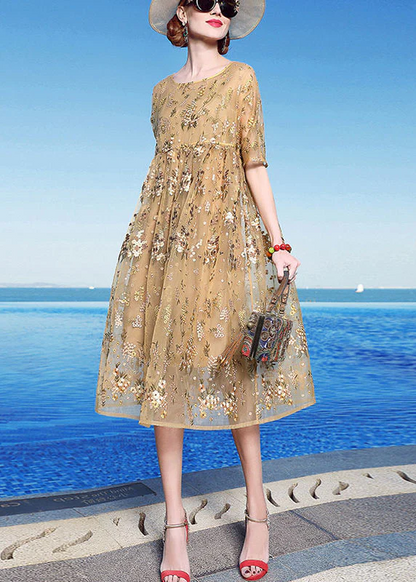 Elegant Embroidered Patchwork Tulle Short Sleeve Dress