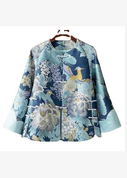 Vintage Chinese Style Embroidered Button Patchwork Silk Coat