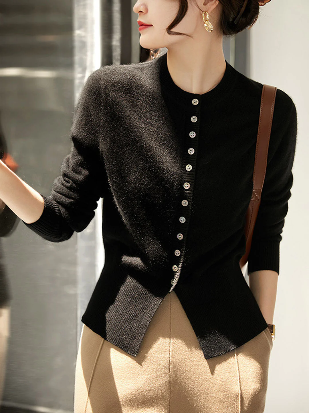 Women's Knitted Cardigan with Slit