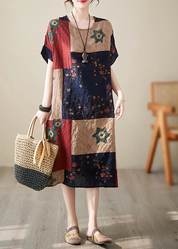 Loose Colorblocked Printed Dress Short Sleeve