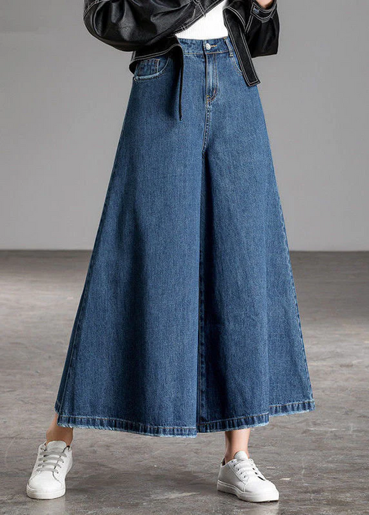 Nostalgic Vintage Blue High Waisted Pocket Wide Leg Jeans