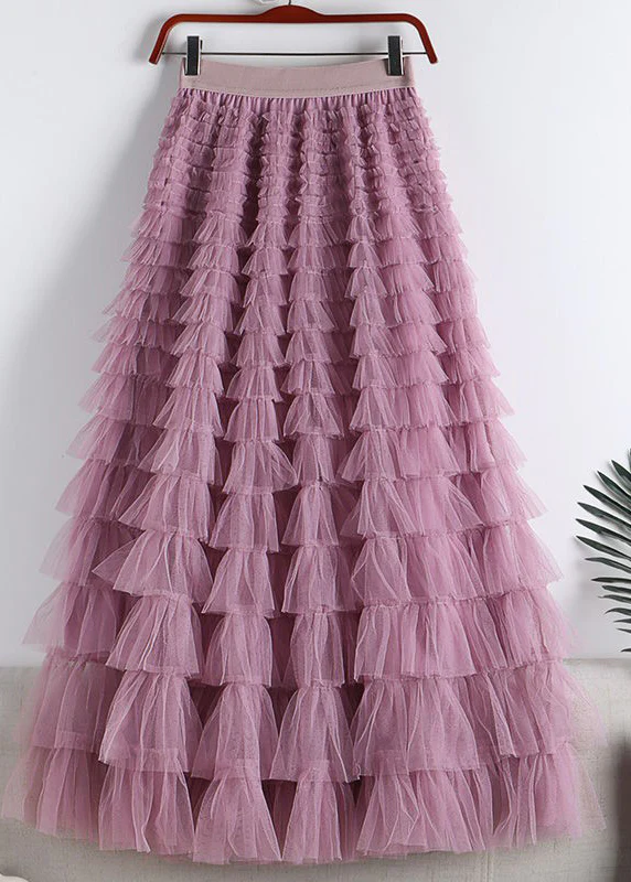 Elegant elastic waist layered tulle A-line skirt