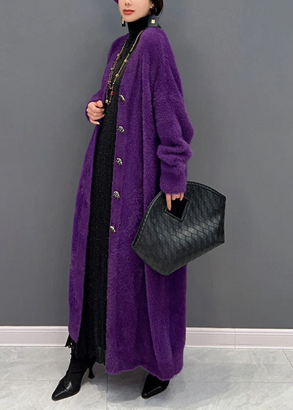 Elegant oversized thick mink fur long cardigan jacket