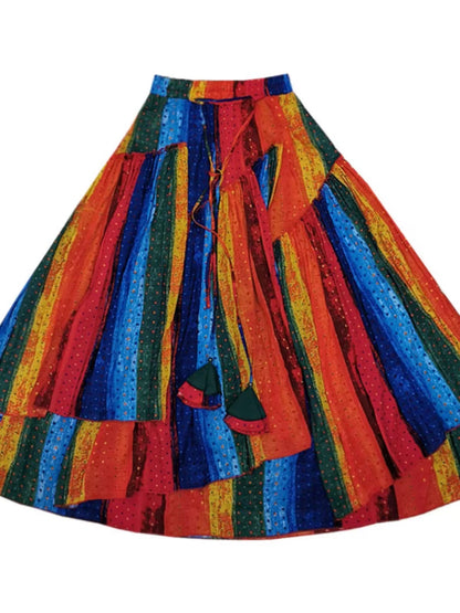 Bohemian Cotton Asymmetrical Colorful Peplum Skirt