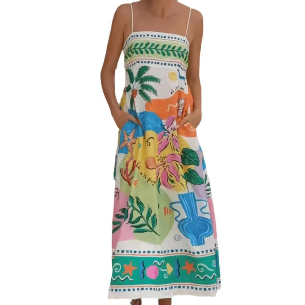 Stylish Halter Printed Swing Dress