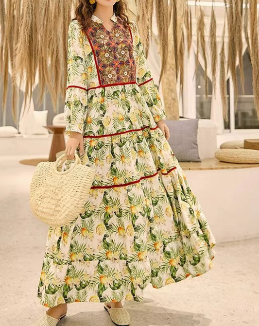 Bohemian Embroidered Patchwork Color Clash Beach Dress