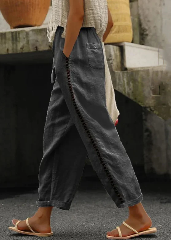 Casual Pocket Elastic Waist Cotton Pants