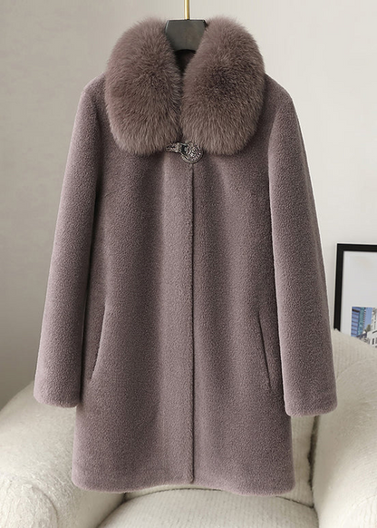 Women's Purple Hair Collar Button Coat