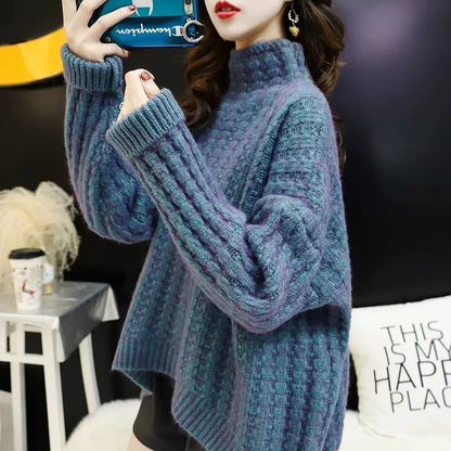 Casual High Neck Thickened Bottom Asymmetric Sweater