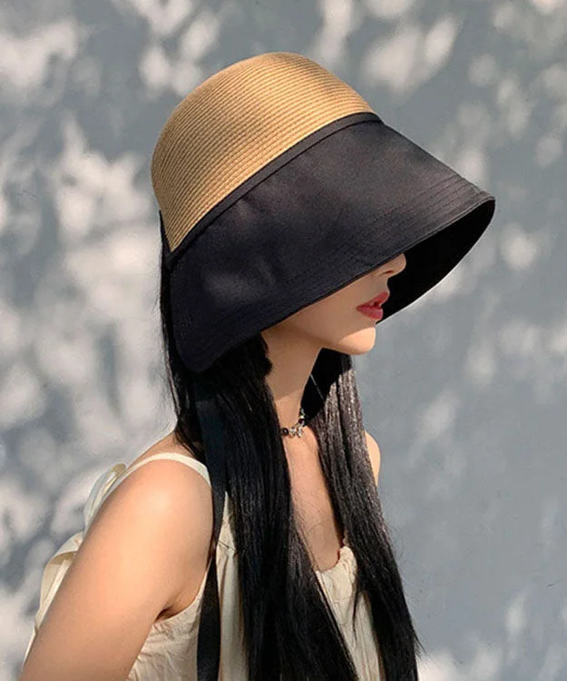 Fashion Patchwork Bow Straw Fisherman's Hat