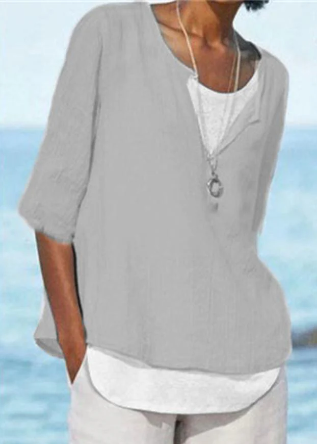 Relaxed V-neck cotton half-sleeve