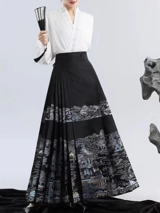 Women's Vintage Pleated Printed Strappy Skirt