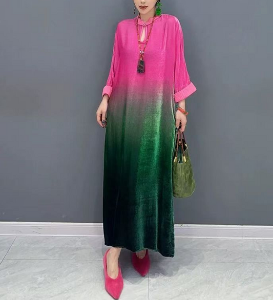 Women's Elegant Tie-Dye Long Sleeve Dresses