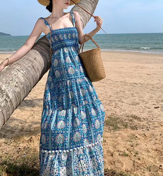 Elegant Cutout Embroidery Beach Halter Long Dresses